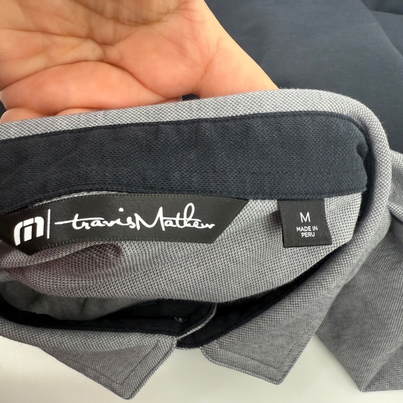 Travis Mathew Polo Shirt Men Medium Blue Gray Colorblock Short Sleeve Pima Blend - Picture 4 of 9